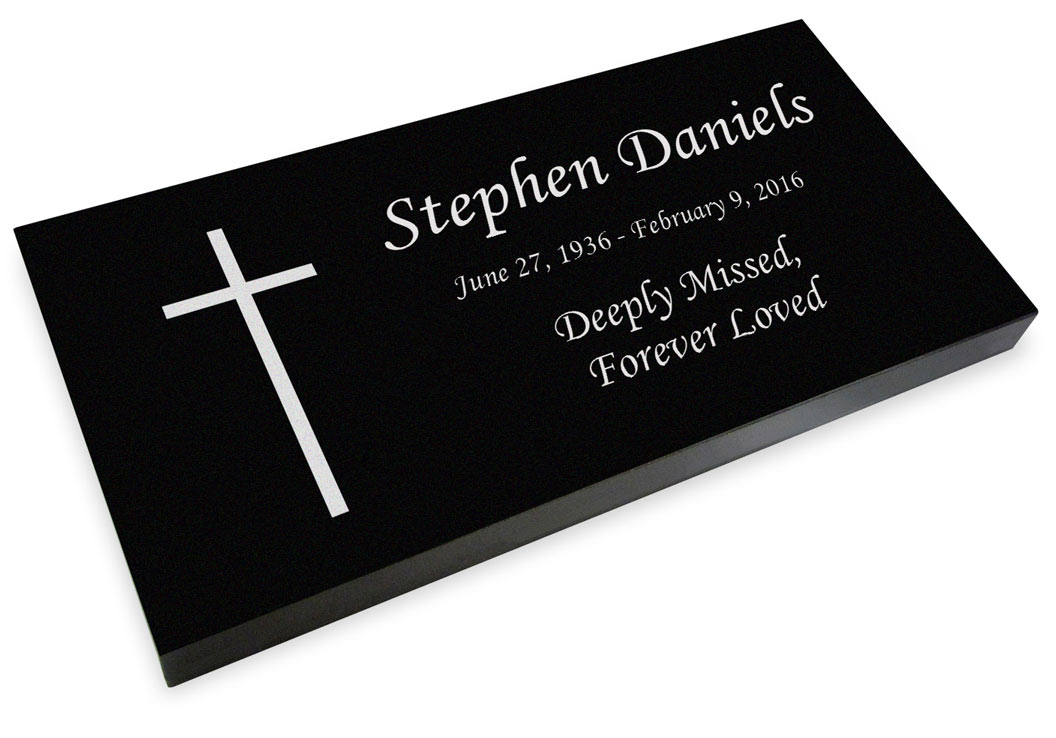 Simple Cross Grave Marker Black Granite Laser-Engraved Flat Memorial Headstone Questions & Answers
