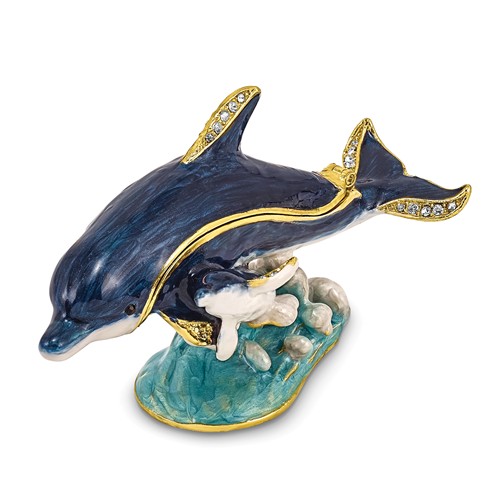 Bejeweled Blue Dolphin and Baby Keepsake Box Questions & Answers