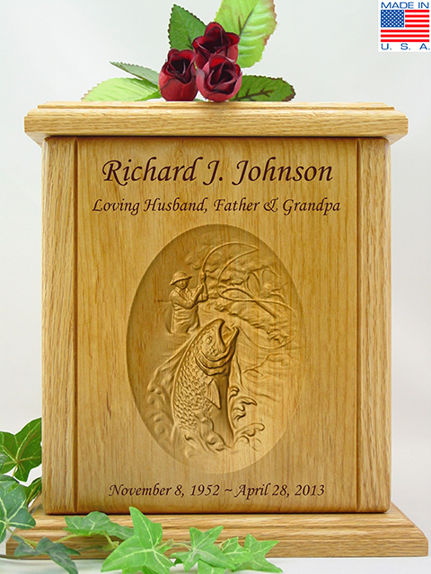 Stream Fisherman Relief Carved Engraved Wood Cremation Urn Questions & Answers