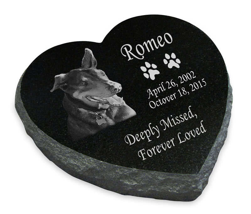 Photo Laser-Engraved Pet Heart Marker Black Granite Memorial Questions & Answers