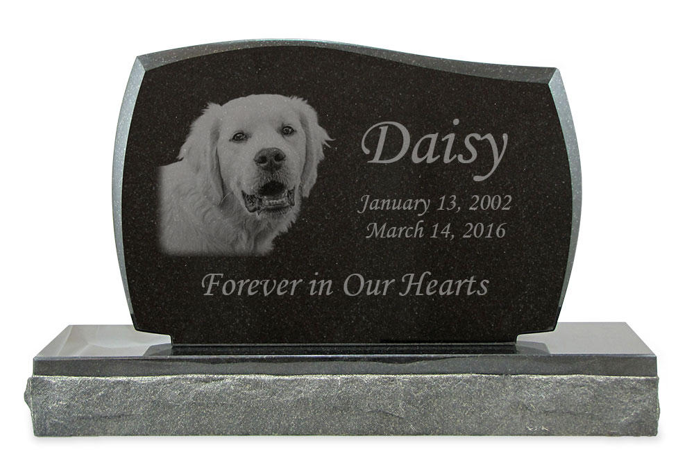 Pet Photo Upright Grave Marker Black Granite Laser-Engraved Memorial Headstone Design 2 Questions & Answers