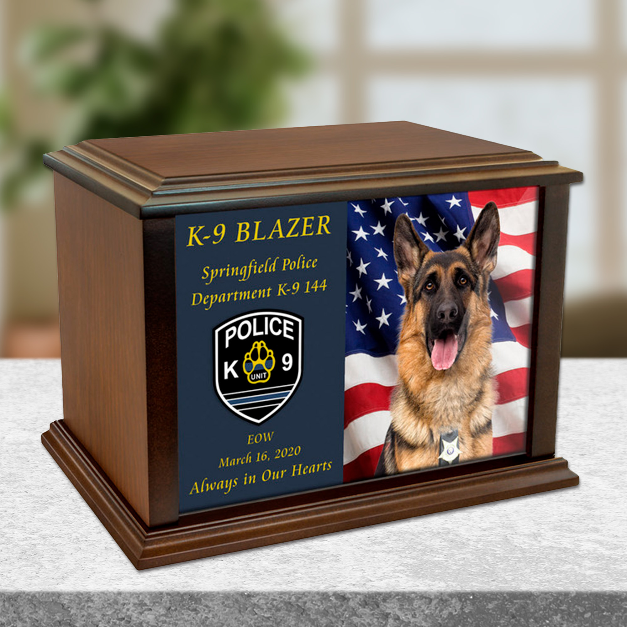 K-9 Service Dog Eternal Reflections Wood Cremation Urn Questions & Answers