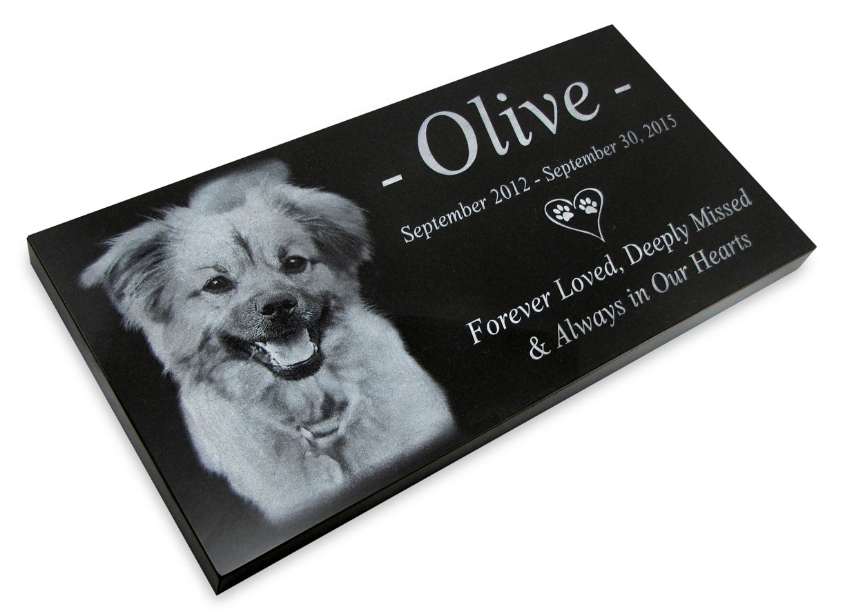 Pet Photo Grave Marker Black Granite Laser-Engraved Flat Memorial Headstone Questions & Answers