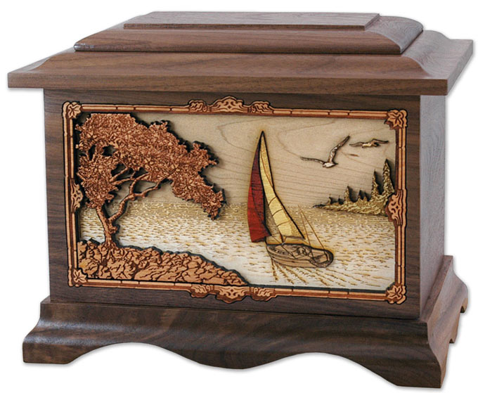 Soft Breezes Sailboat with 3D Inlay Walnut Wood Cremation Urn Questions & Answers