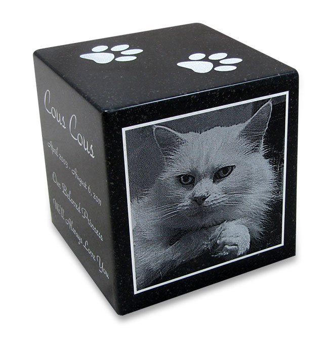Black Granite Cube Pet Urn with Engraved Photo Questions & Answers