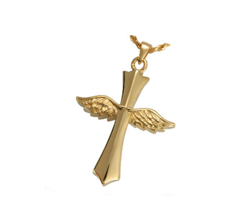 Winged Cross Cremation Jewelry in 14k Gold Plated Sterling Silver Questions & Answers