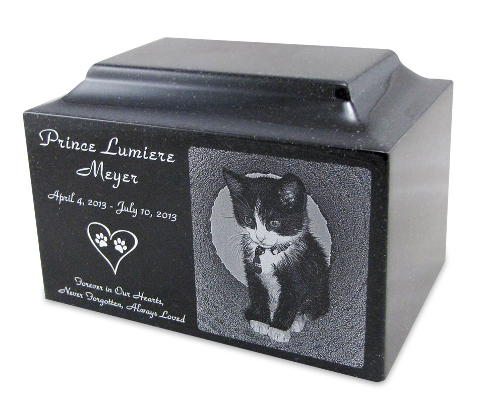 Black Granite Small Pet Cremation Urn with Engraved Photo Questions & Answers