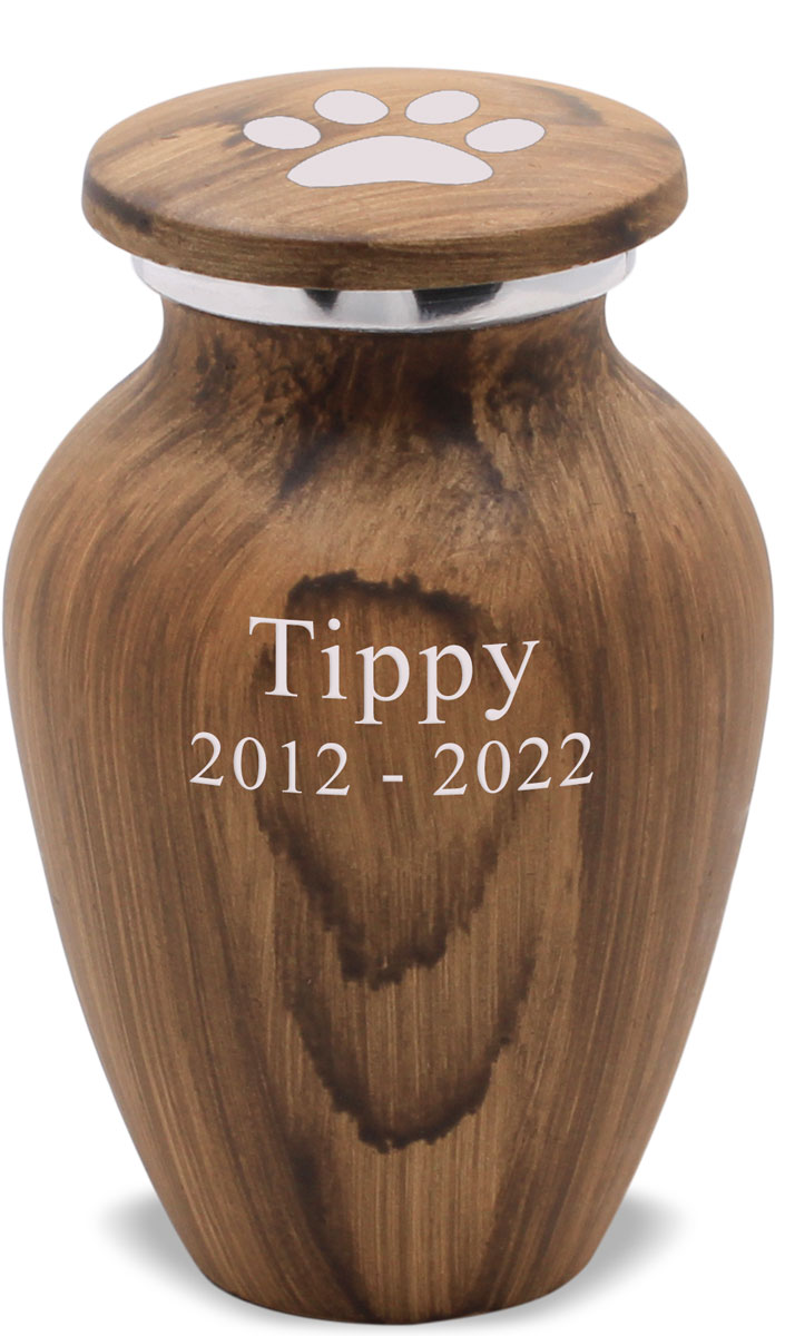 Paw Print Oak Finish Pet Aluminum Keepsake Cremation Urn Questions & Answers